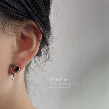Alloy Melting Earring Stud Rhinestone Heart
