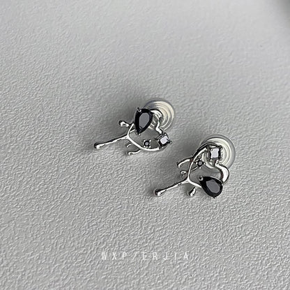 Alloy Melting Earring Stud Rhinestone Heart