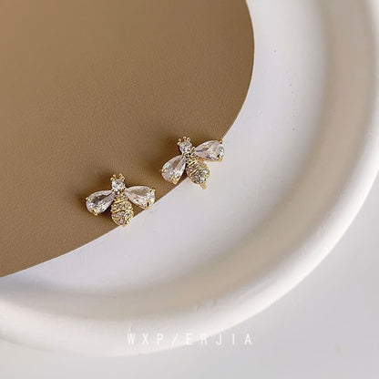 Rhinestone Alloy Earring Bee Stud