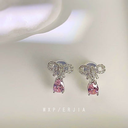 Bow Earring Rhinestone Alloy Drop