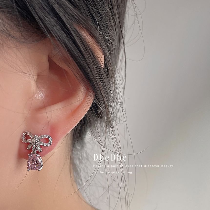 Bow Earring Rhinestone Alloy Drop