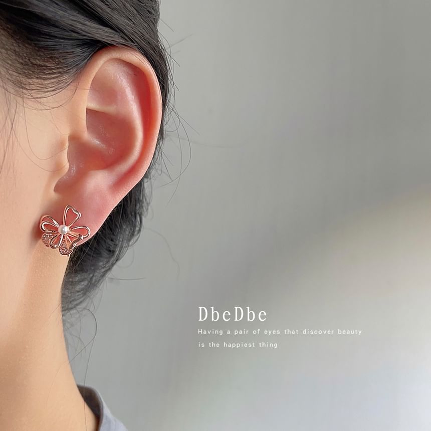 Faux Floral Earring Stud Alloy Pearl