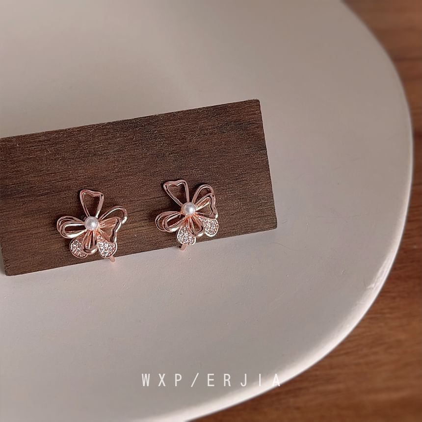 Faux Floral Earring Stud Alloy Pearl