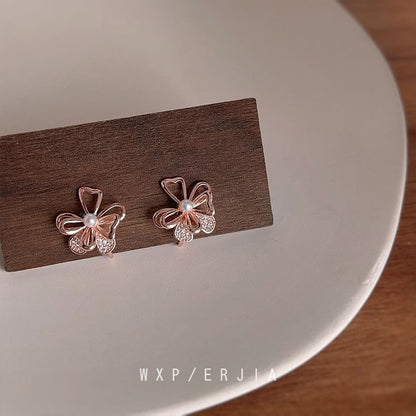 Faux Floral Earring Stud Alloy Pearl