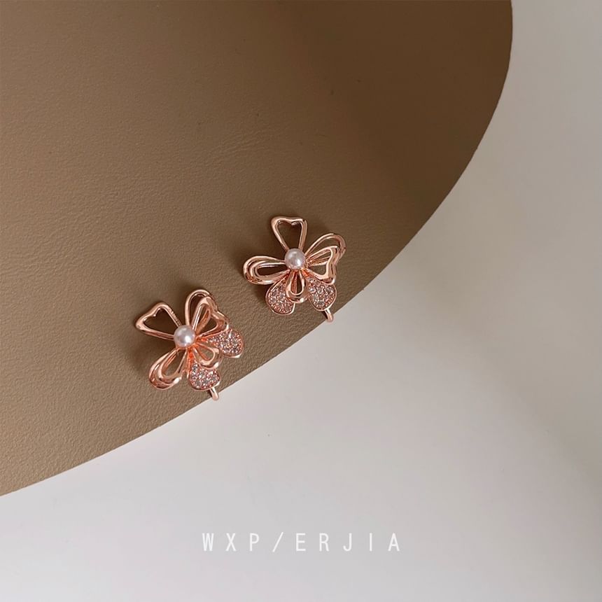 Faux Floral Earring Stud Alloy Pearl