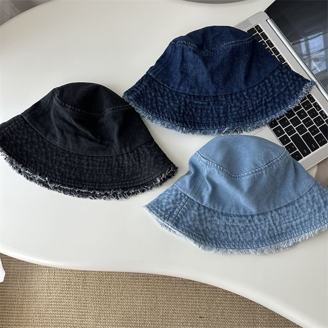 Bucket Hat Denim Fringed