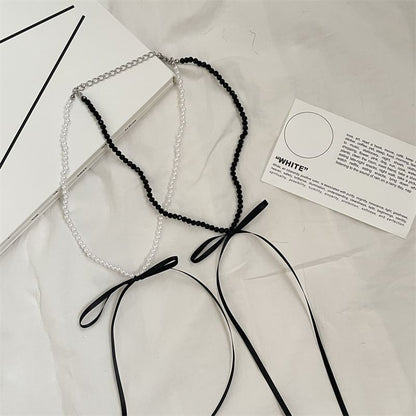 Pearl Bow Necklace Faux