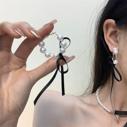 Choker Bow Pearl / Hoop Earring Faux