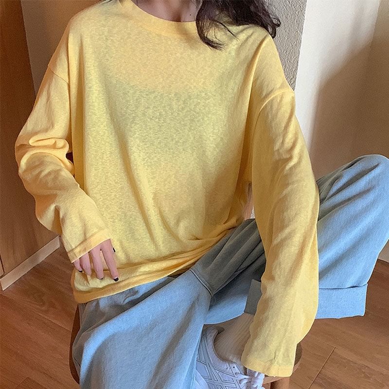 Plain Tee Crew Oversized Long-Sleeve Neck