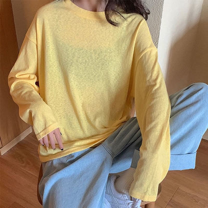 Plain Tee Crew Oversized Long-Sleeve Neck
