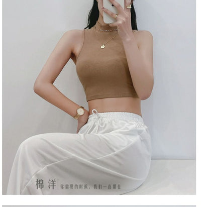 Mock Neck Plain Crop Tank Top