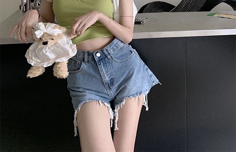 Letter Short-Sleeve Crew Embroidered Cropped Neck T-Shirt