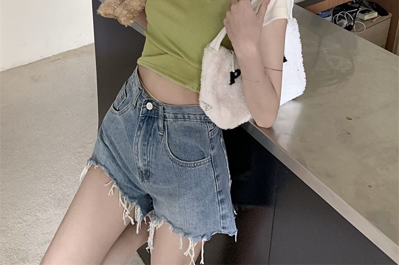 Letter Short-Sleeve Crew Embroidered Cropped Neck T-Shirt
