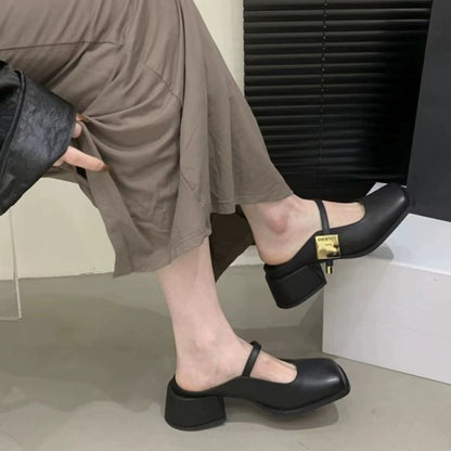 Toe Mules Heel Square Chunky