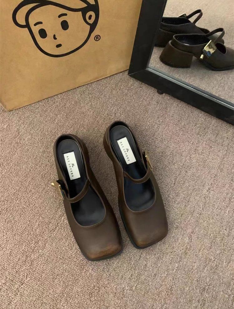 Toe Mules Heel Square Chunky