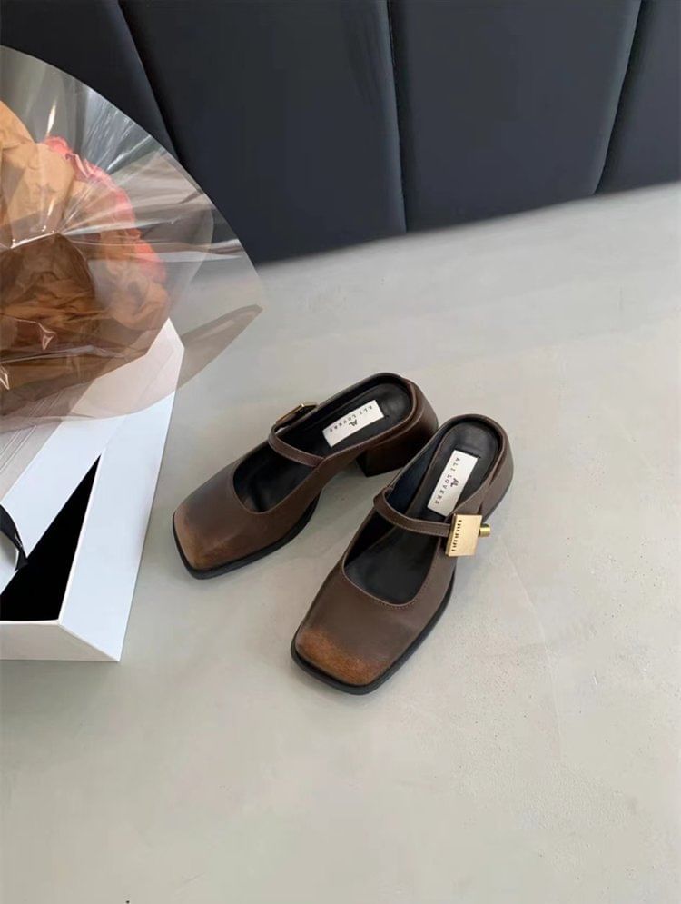 Toe Mules Heel Square Chunky