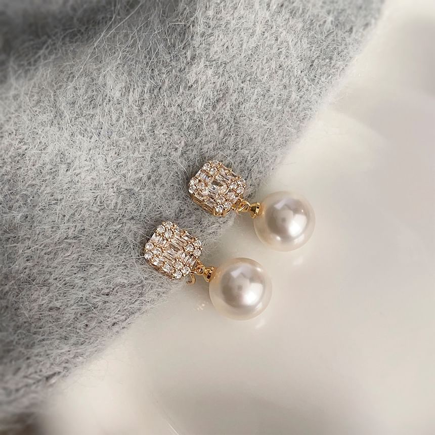 Rhinestone Drop Alloy Faux Earring Pearl