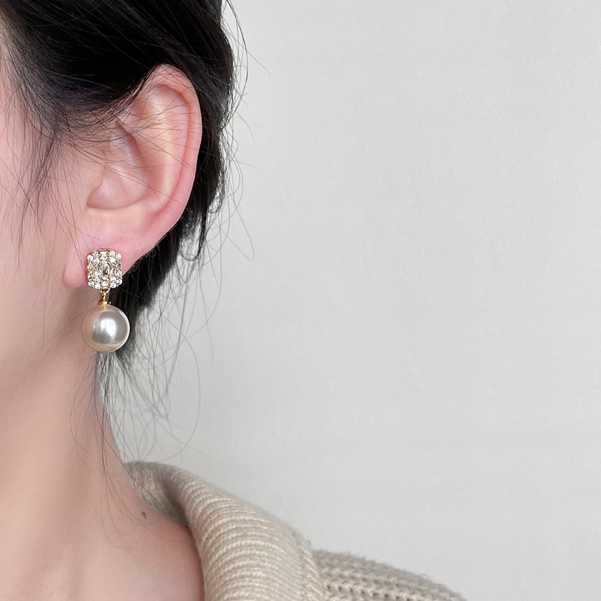 Rhinestone Drop Alloy Faux Earring Pearl