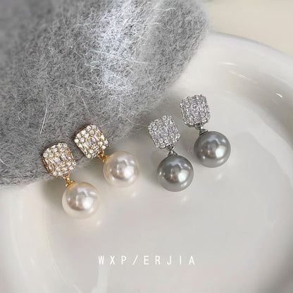 Rhinestone Drop Alloy Faux Earring Pearl