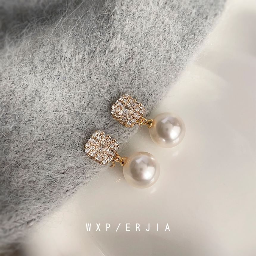 Rhinestone Drop Alloy Faux Earring Pearl