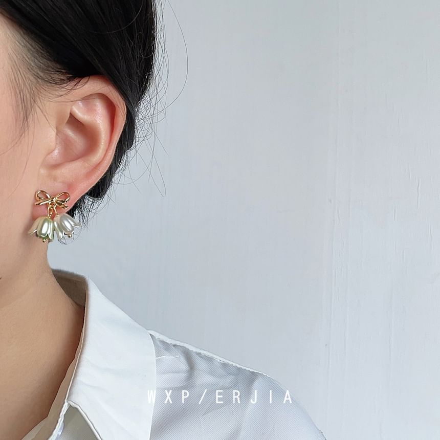 Bow Earring Alloy Drop Floral