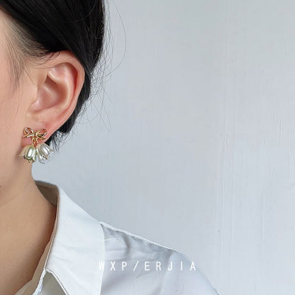 Bow Earring Alloy Drop Floral