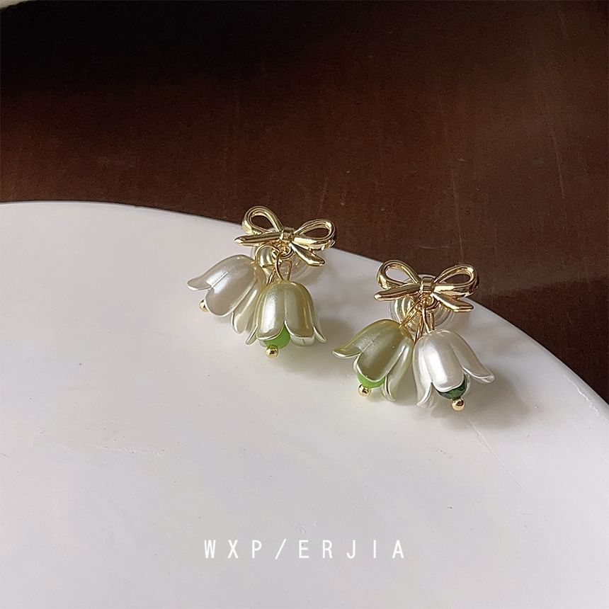 Bow Earring Alloy Drop Floral