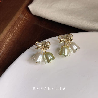 Bow Earring Alloy Drop Floral