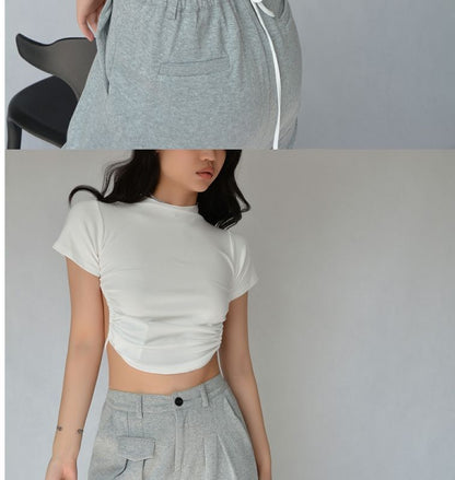 Tee Plain Back Short-Sleeve Cropped Open