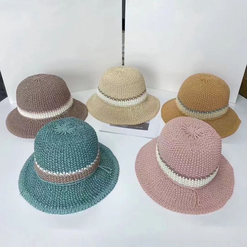 Bucket Woven Striped Hat