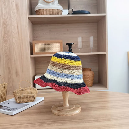 Hat Straw Striped Bucket