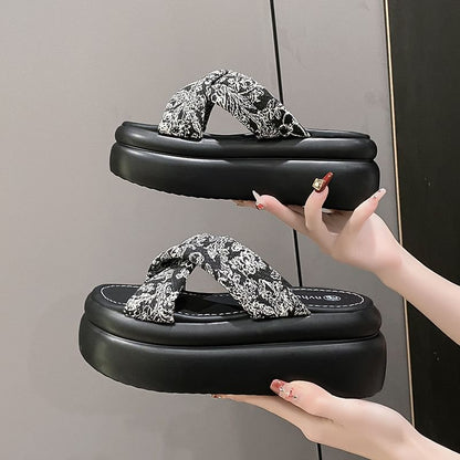 Floral Sandals Jacquard Slide Platform