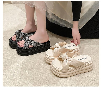 Platform Slide Floral Patterned Sandals