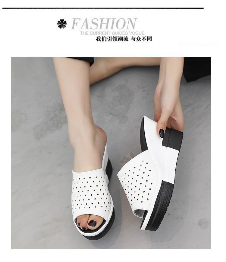 Pointelle Plain Wedge Slide Sandals