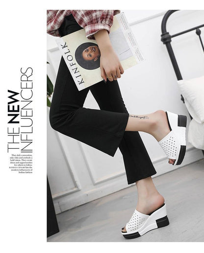 Pointelle Plain Wedge Slide Sandals