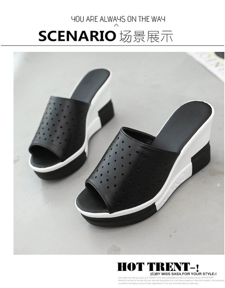 Pointelle Plain Wedge Slide Sandals
