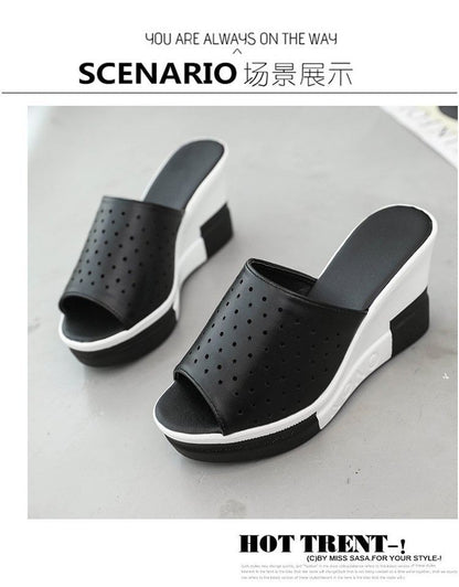 Pointelle Plain Wedge Slide Sandals