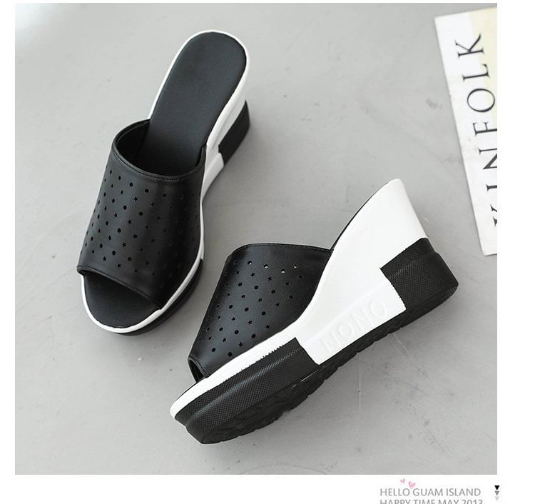 Pointelle Plain Wedge Slide Sandals