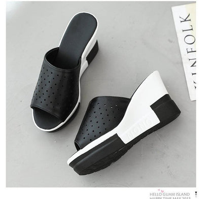 Pointelle Plain Wedge Slide Sandals