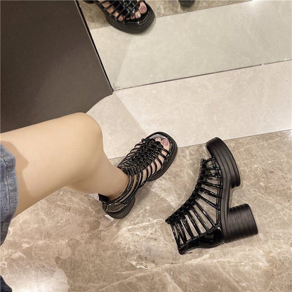 Heel Platform Block Plain Sandals