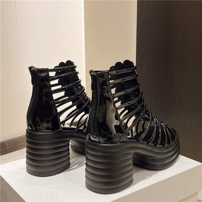 Heel Platform Block Plain Sandals