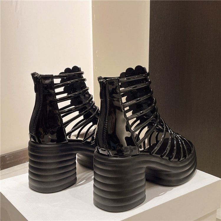 Heel Platform Block Plain Sandals