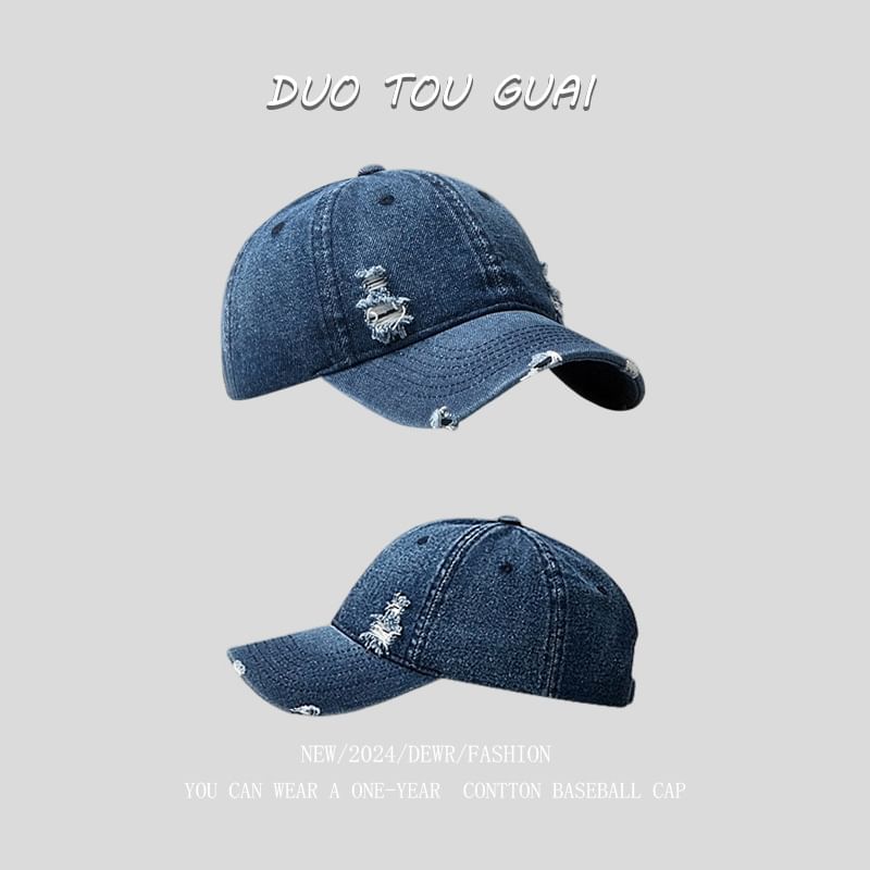 Cap Baseball Washed Denim Distressed