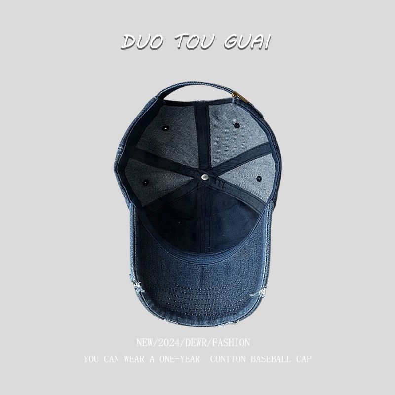 Cap Baseball Washed Denim Distressed