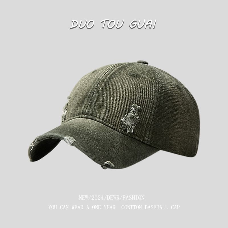 Cap Baseball Washed Denim Distressed