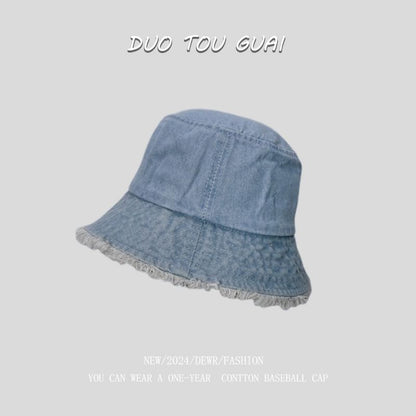 Washed Bucket Hat Denim Frayed