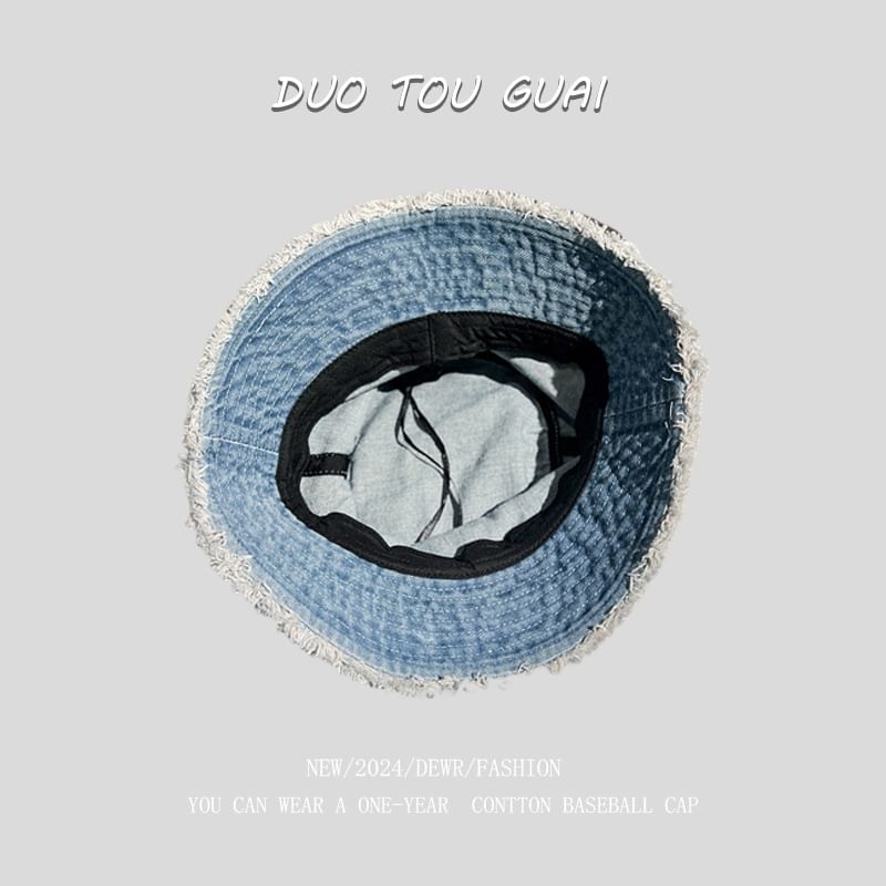 Washed Bucket Hat Denim Frayed