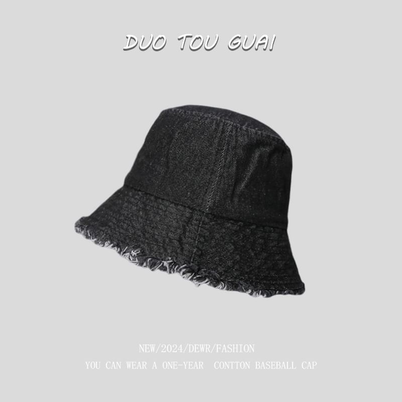 Washed Bucket Hat Denim Frayed