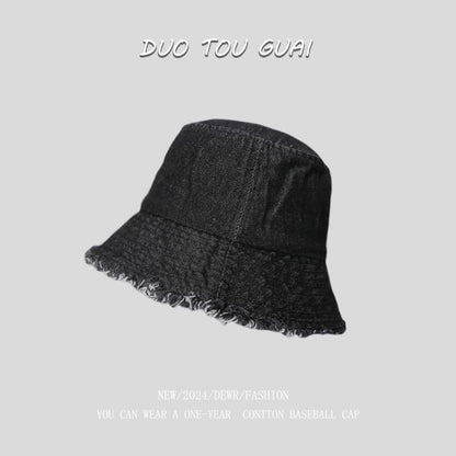 Washed Bucket Hat Denim Frayed
