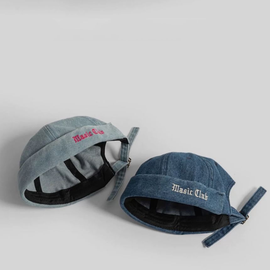 Denim Hat Washed Embroidered Lettering Brimless